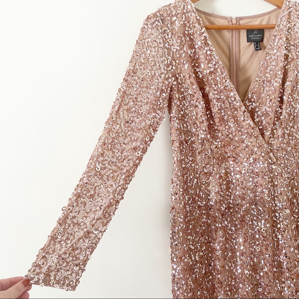 Adrianna Papell Gold Sequin V-Neck Sheath Dress - Picture 3 of 6